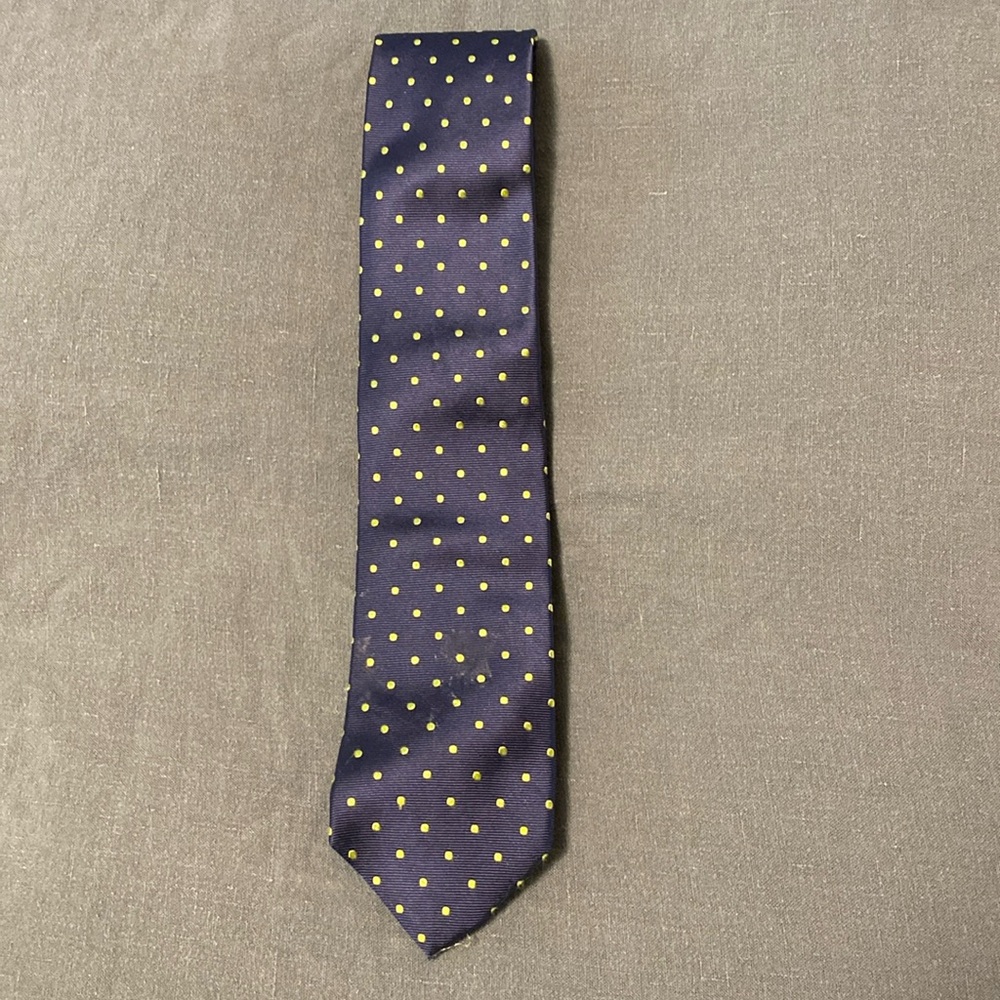 Blue with green polka dot 100% silk tie Collared Greens Made in USA